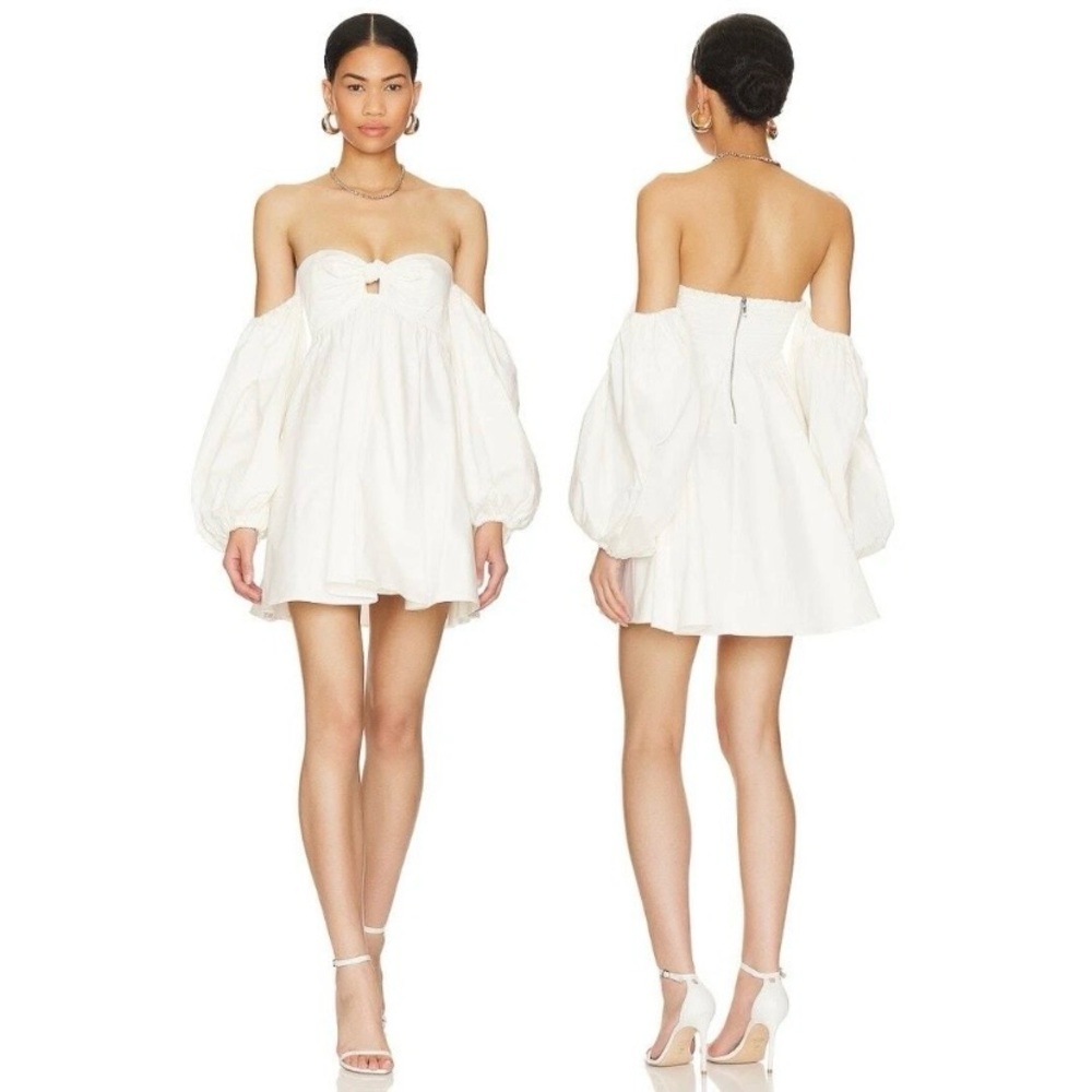 $248 For Love And Lemons Saint Lucia White Off Shoulder Smocked Mini Dress S